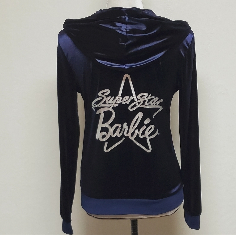 Rare Retro Barbie Loves Splash Silver Superstar Barbie Dark Indigo Velvet Hoodie - Picture 11 of 15